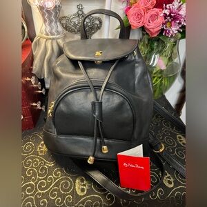 Paloma Picasso Black Leather Mini Backpack with Gold Accents